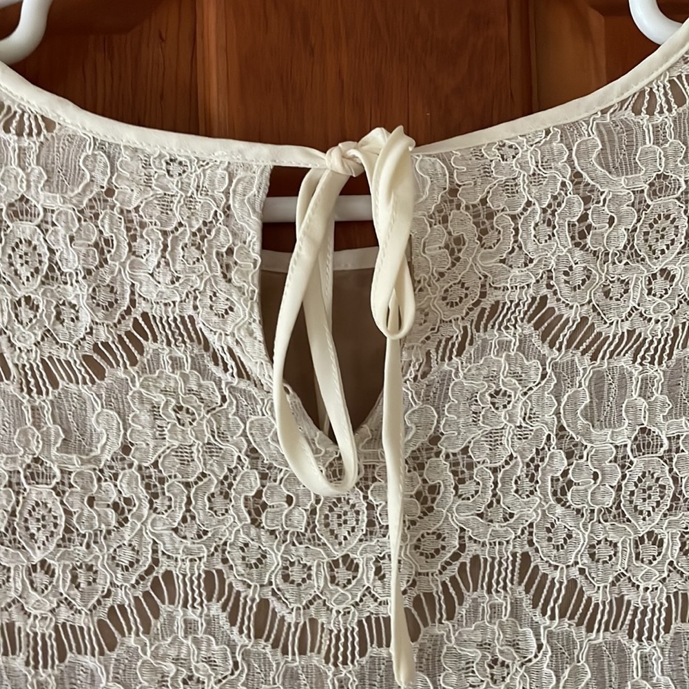 ROSE & OLIVE lace shirt size M ivory white cotton blend longsleeve - Picture 3 of 6